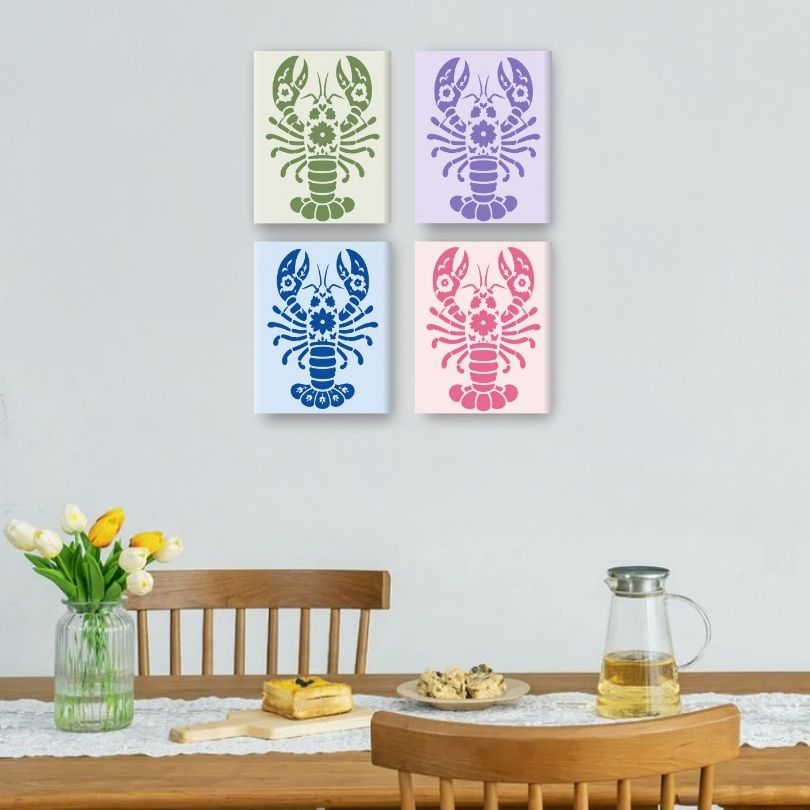 4 Mini Paintings - Delft Lobsters Set