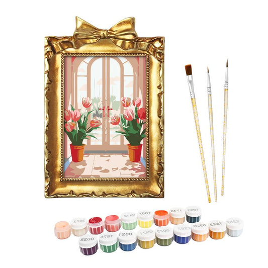Mini Painting with Picture Frame – Tulips at the Door