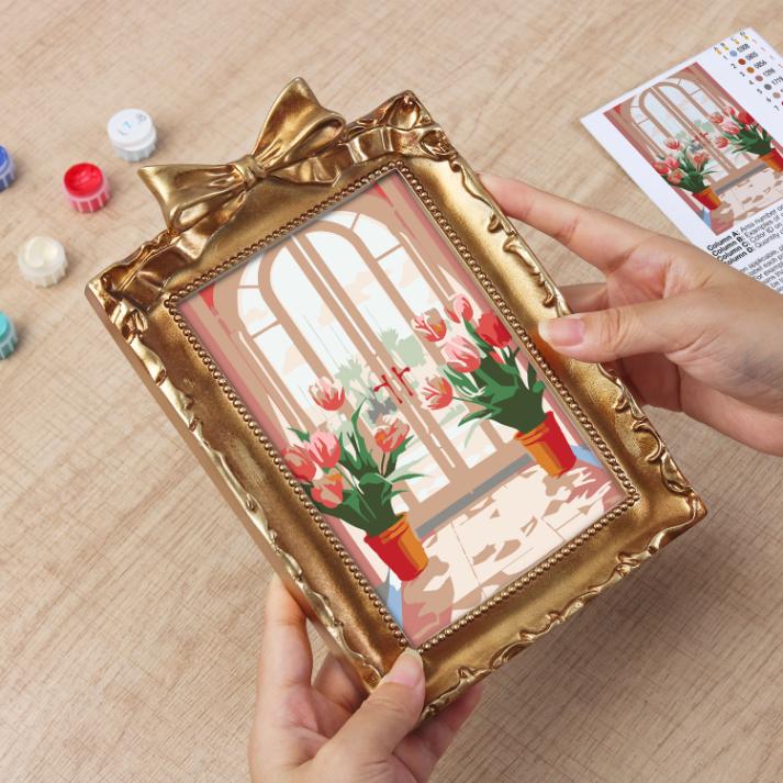 Mini Painting with Picture Frame – Tulips at the Door