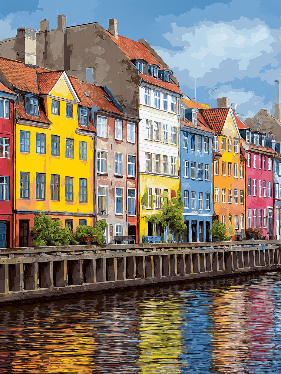 Painted Cityscape by Water
