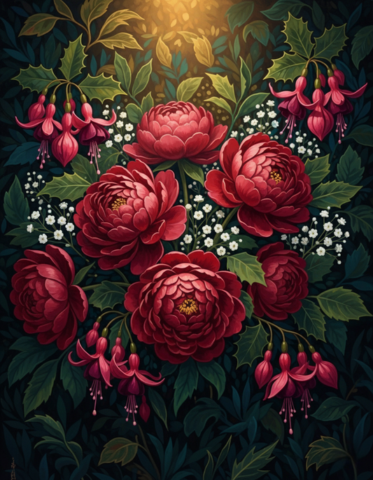 Deep Red Peonies & Fuchsia