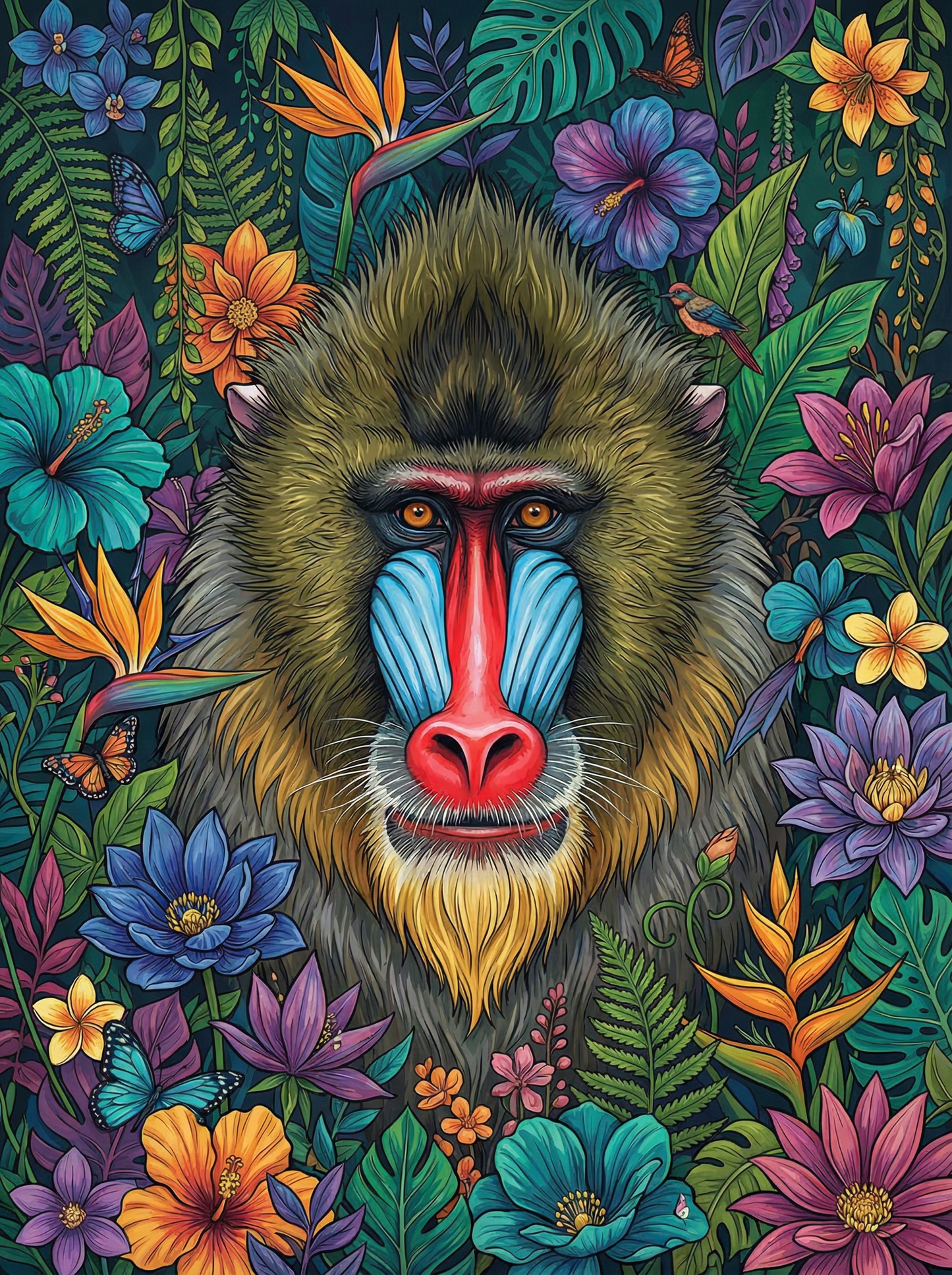 Tropical Flowers Mandrill (120 Colors)