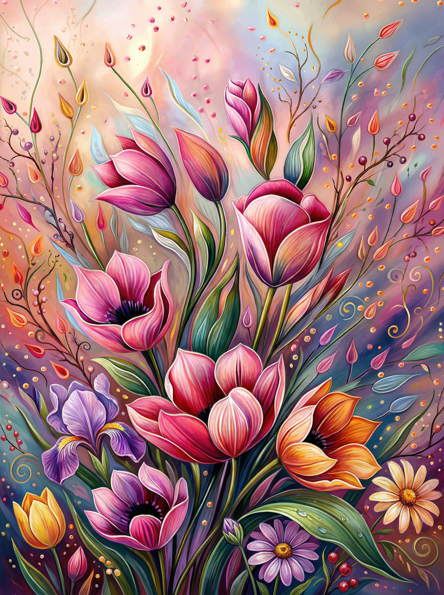 Abstract Tulip Bouquet Whimsical