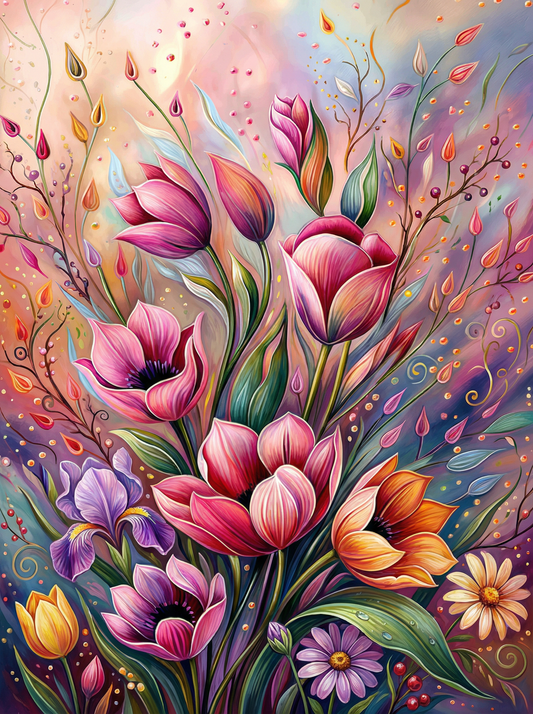 Abstract Tulip Bouquet Whimsical