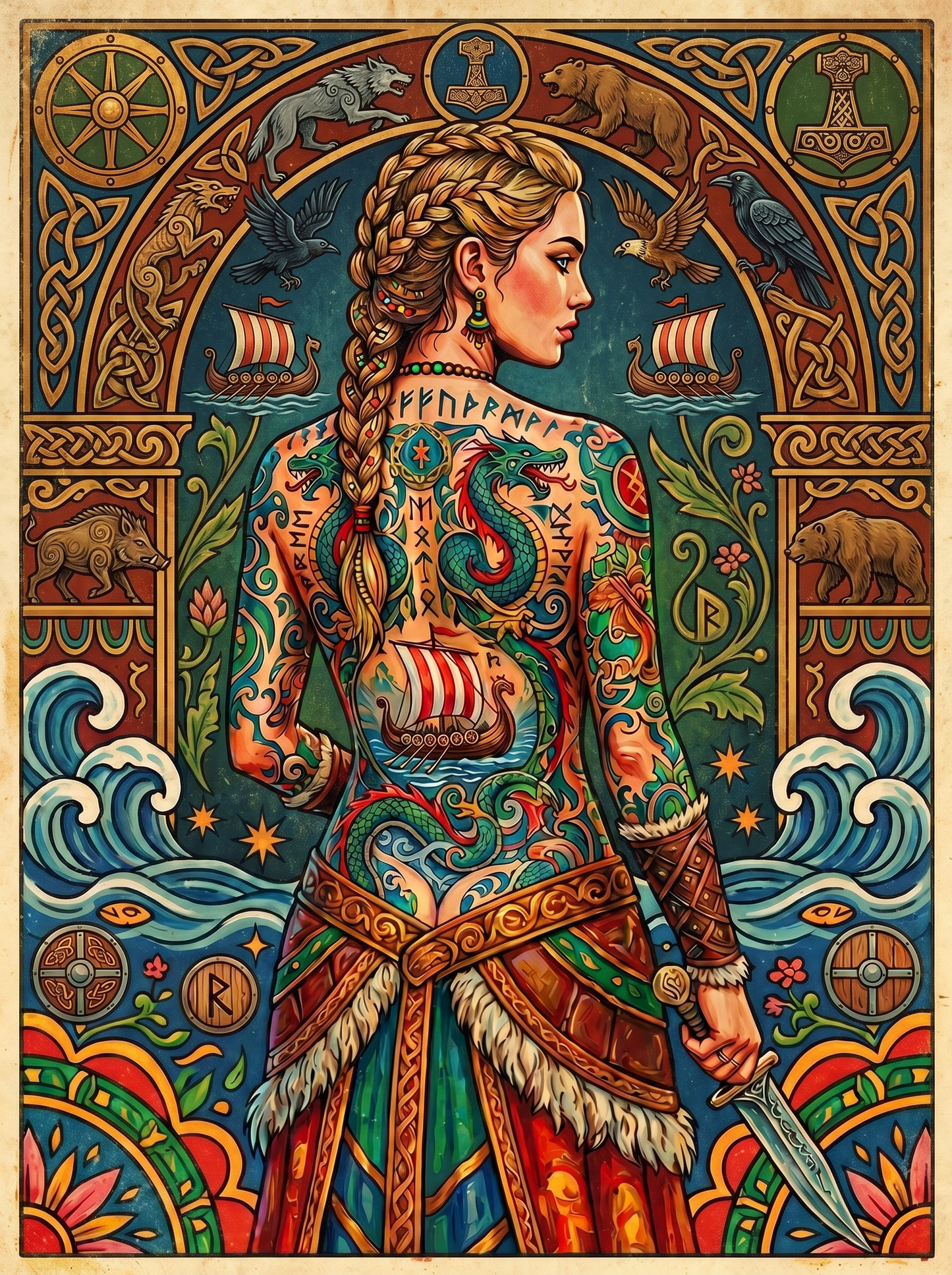 Art Nouveau Wave Maiden (80 Colors)