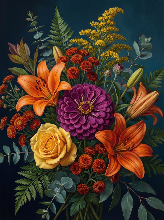 Autumn Floral Teal Background