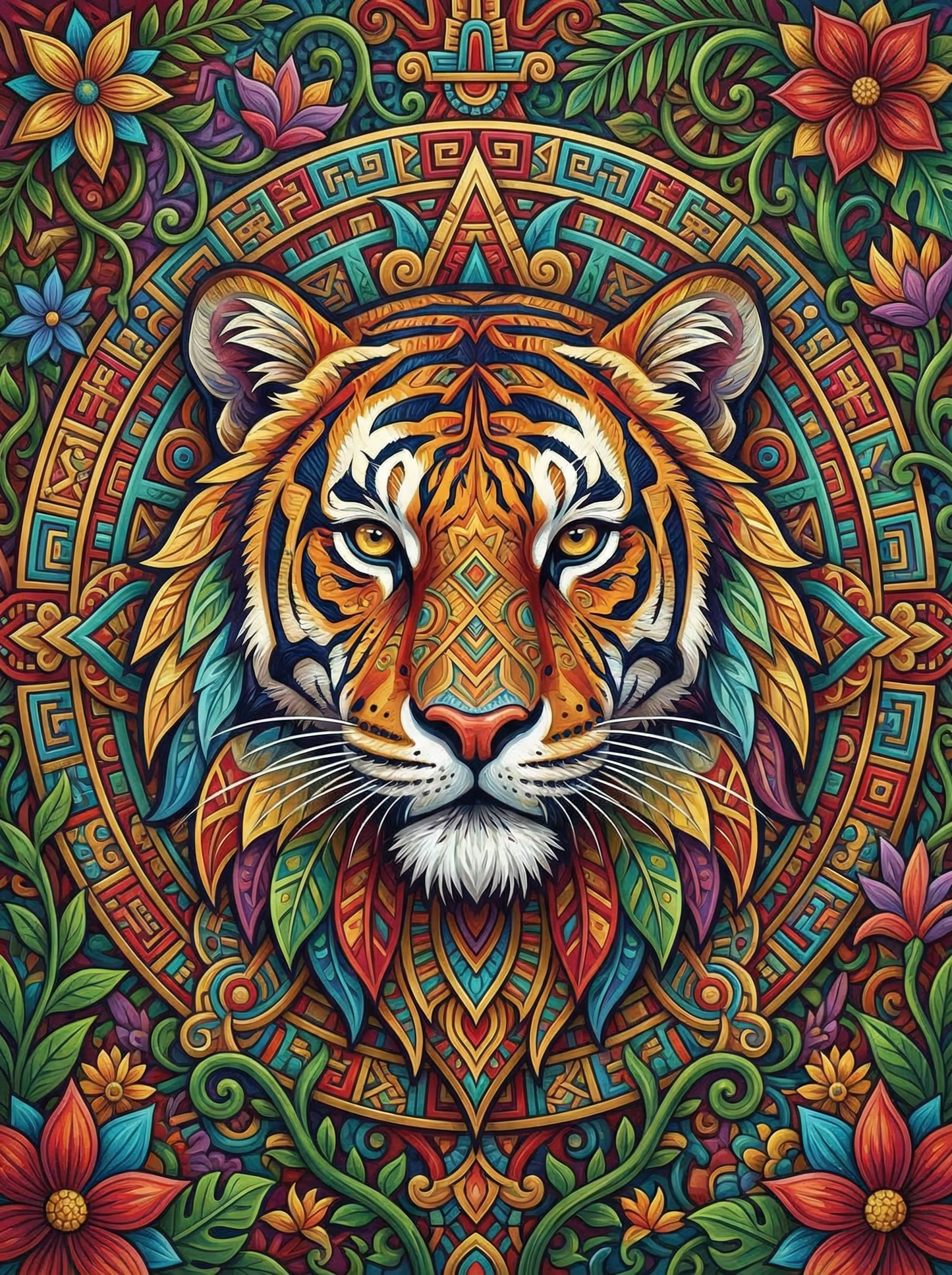 Aztec Tiger Mandala (120 Colors)