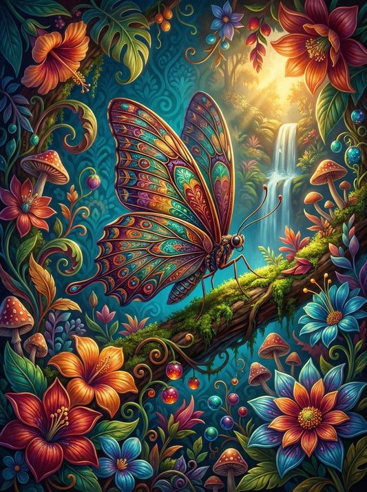Butterfly Waterfall Mushroom Forest