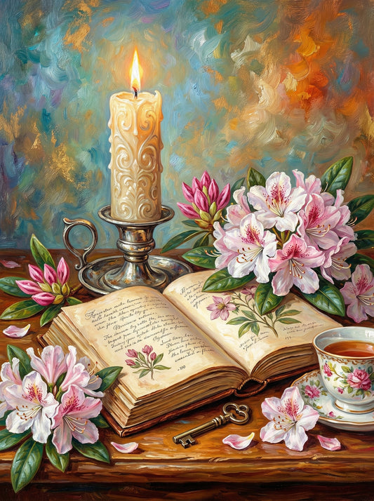 Candlelit Book With Peonies (120 Colors)