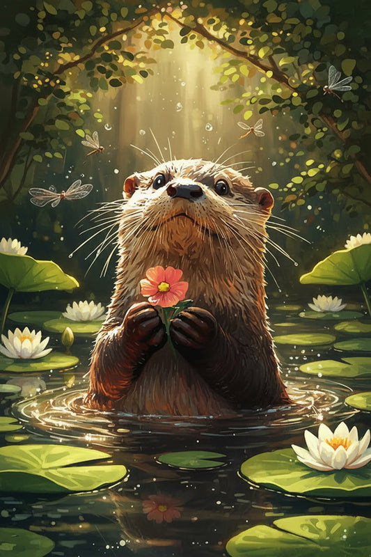 Otter Holding a Flower