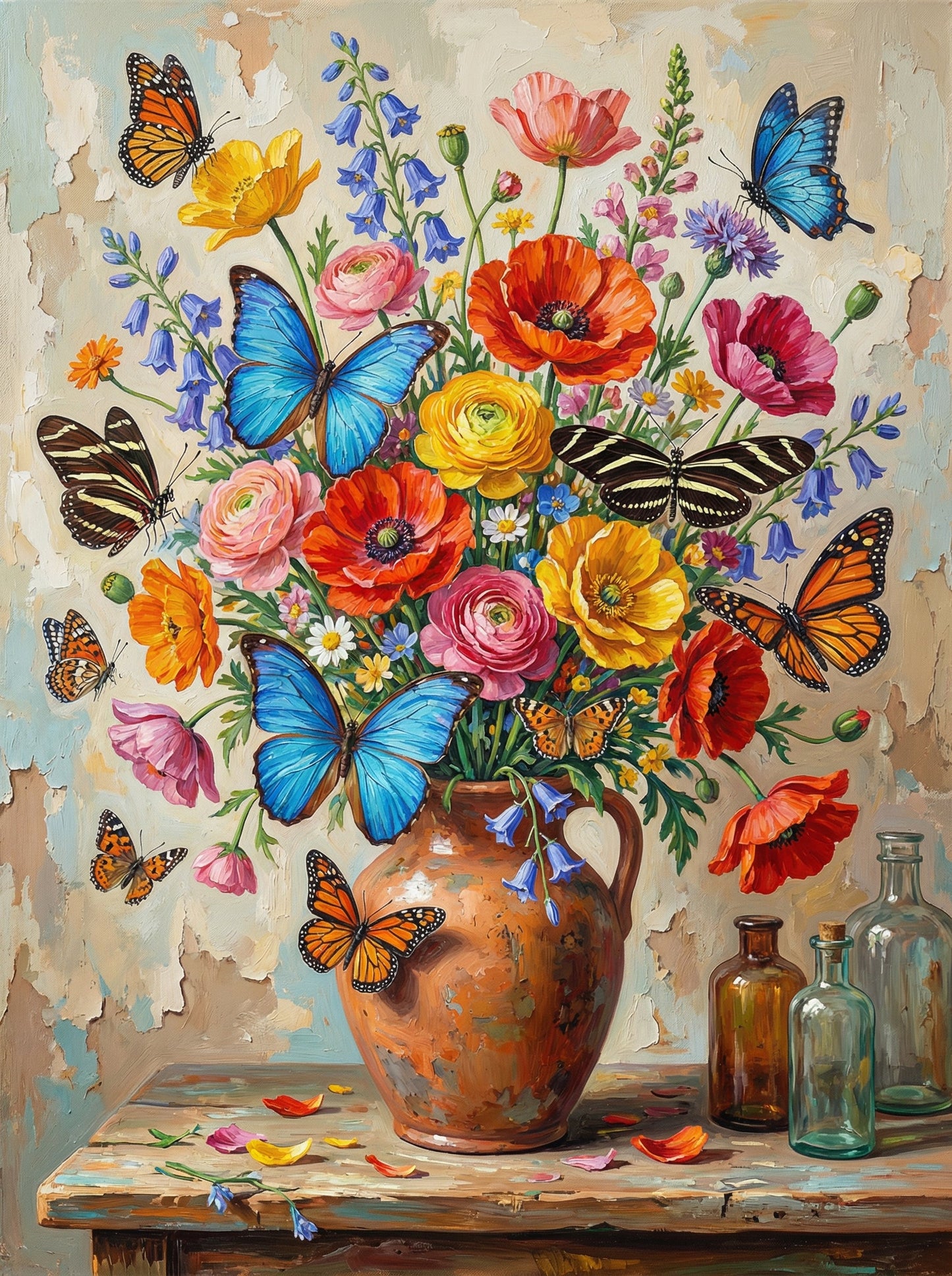 Colorful Flowers With Butterflies