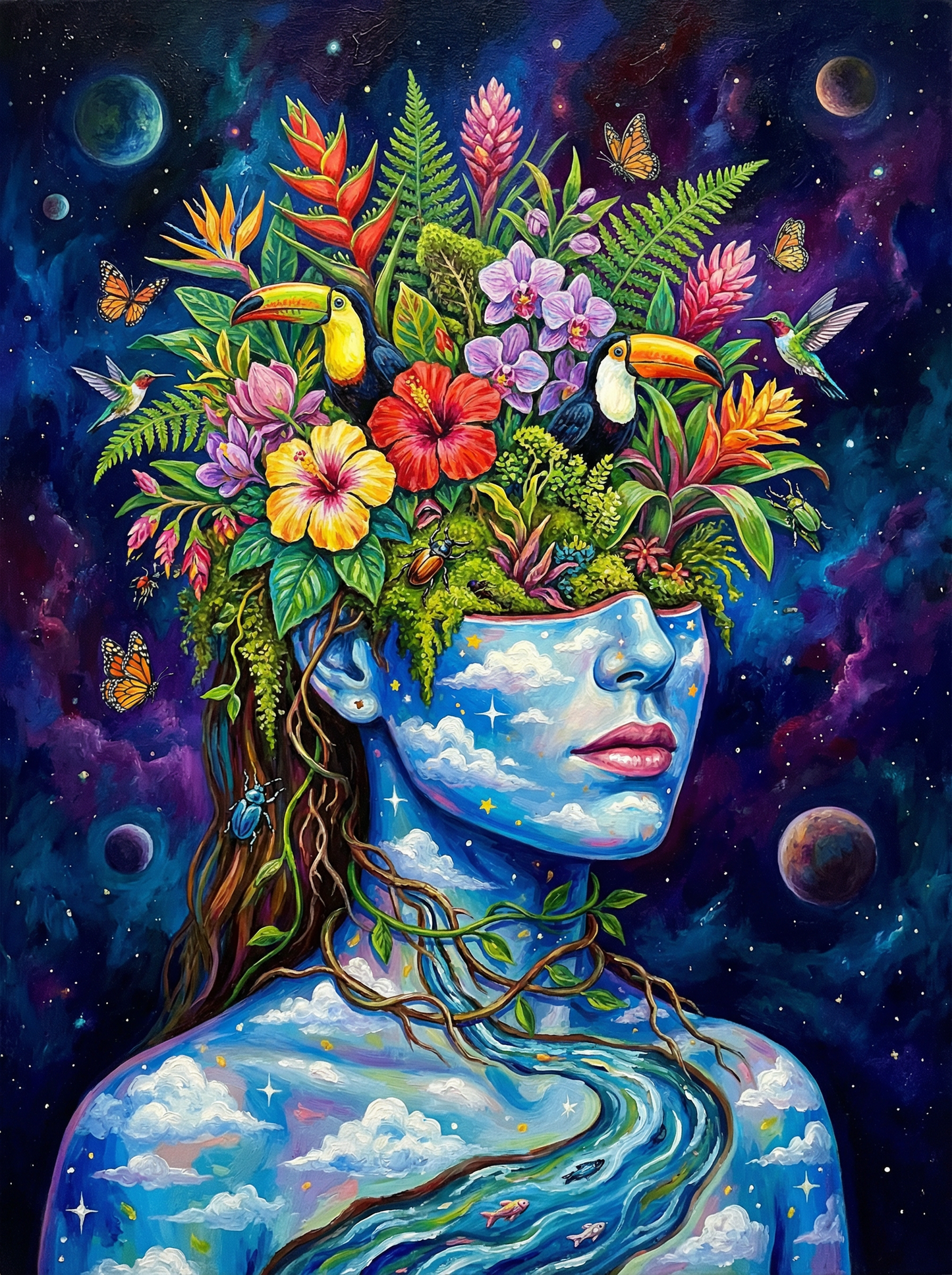 Cosmic Flower Head Woman (80 Colors)