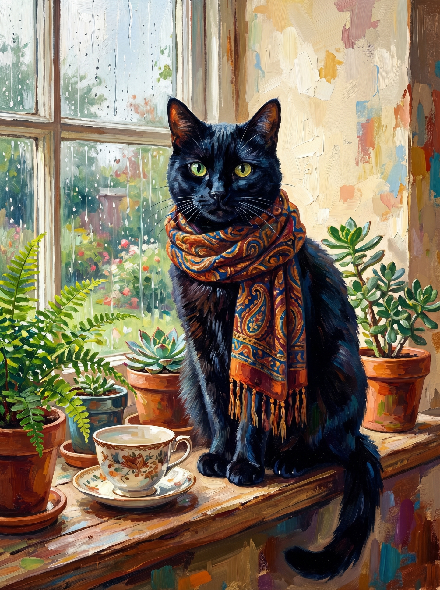 Cozy Black Cat Window (120 Colors)