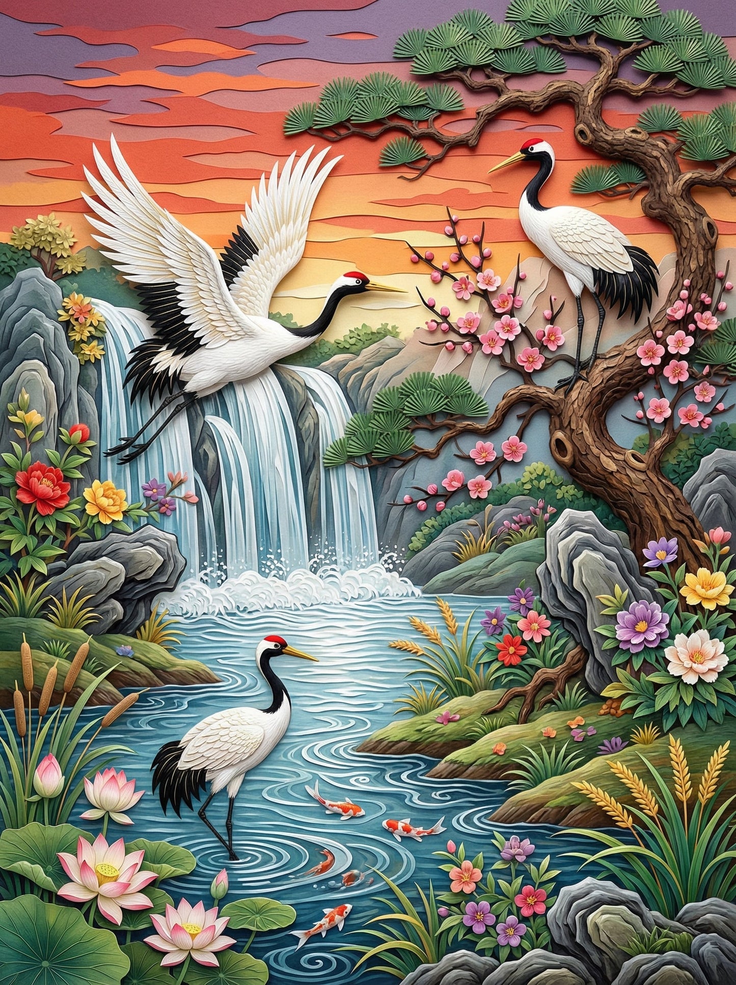 Cranes And Waterfall (120 Colors)