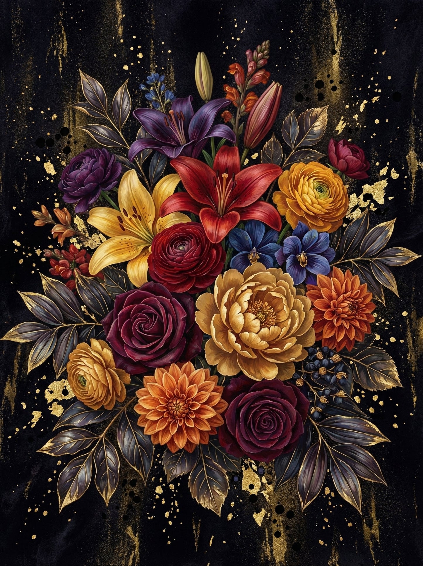 Dark Gold Lily Dahlia Bouquet