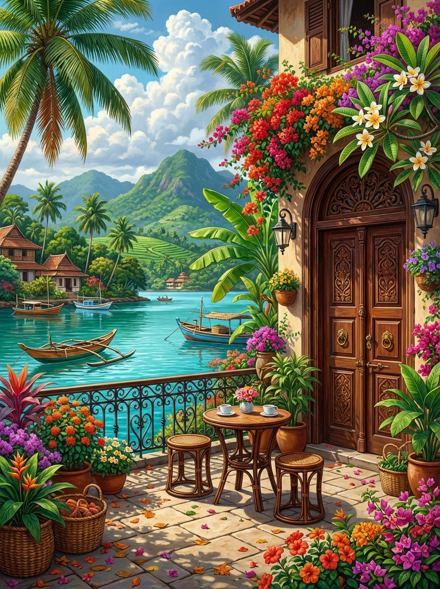 Tropical Seaside Balcony Café