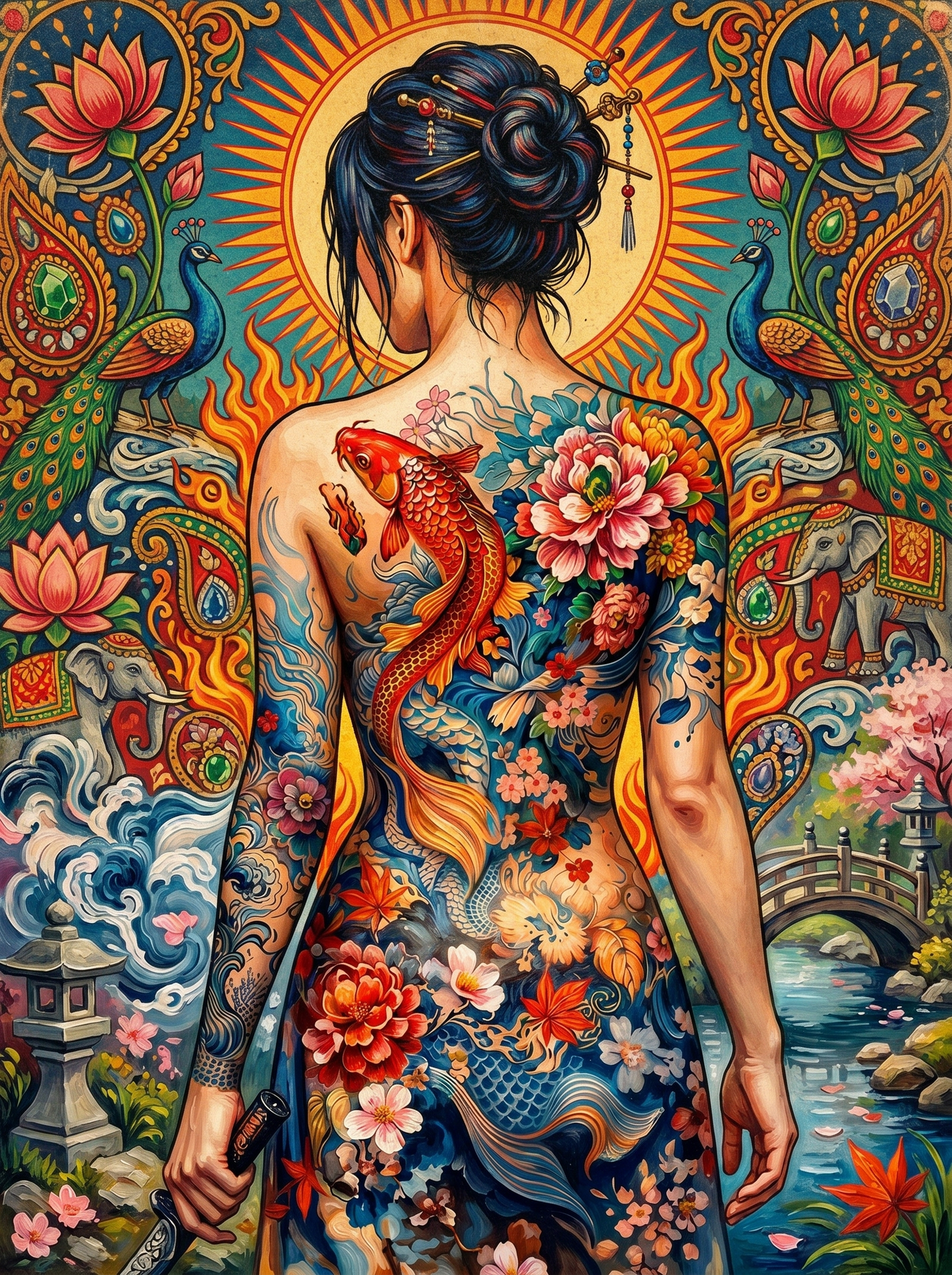 Floral Back Ocean Woman (120 Colors)