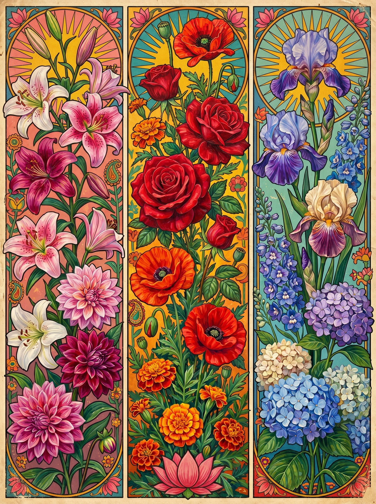 Floral Panel Triptych (80 Colors)