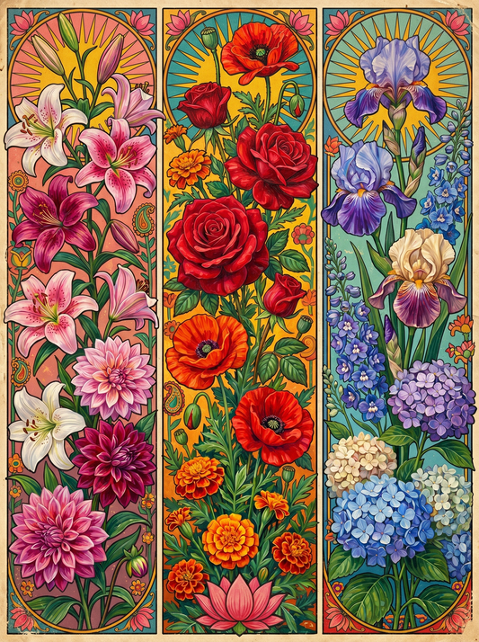 Floral Panel Triptych (80 Colors)