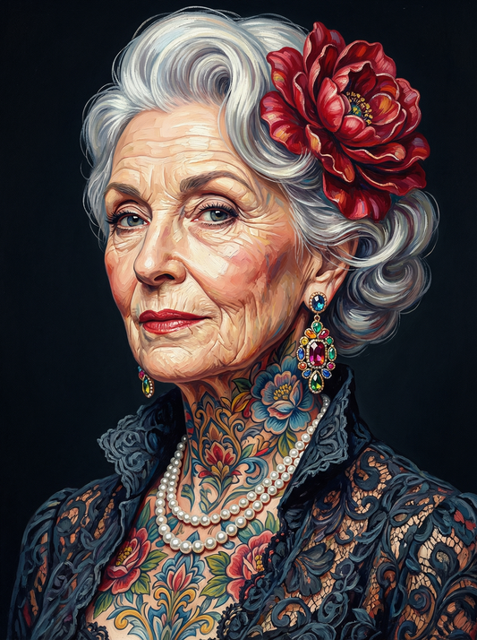 Floral Tattooed Elder Woman (120 Colors)