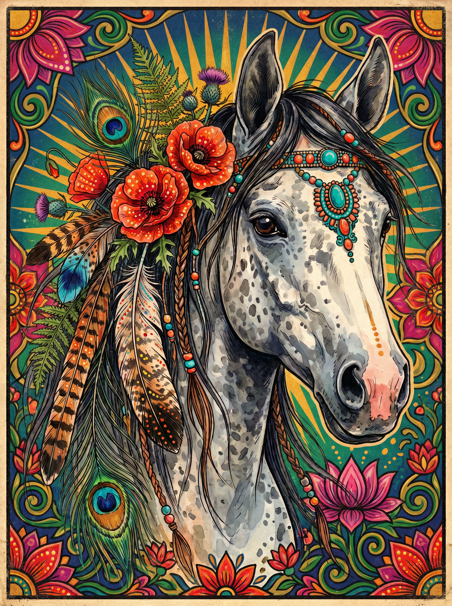 Floral White Horse (80 Colors)