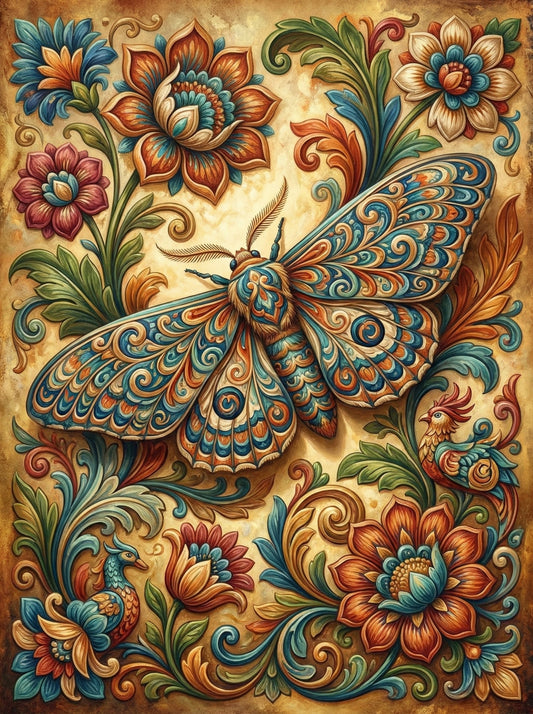 Folk Art Moth Scrollwork (80 Colors)