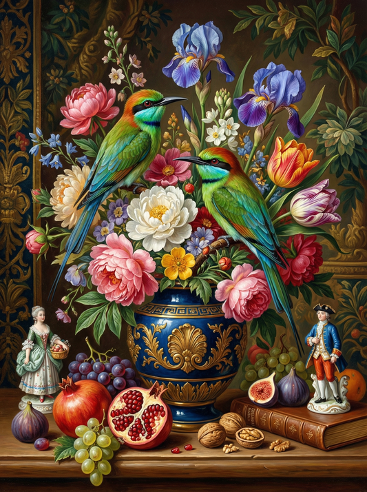 Garden Parrots And Peonies (80 Colors)