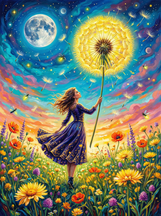 Girl Dandelion Moon Wishes (80 Colors)