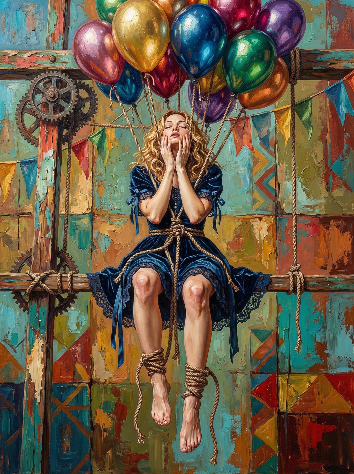 Girl On Rope Swing With Balloons (80 Colors)