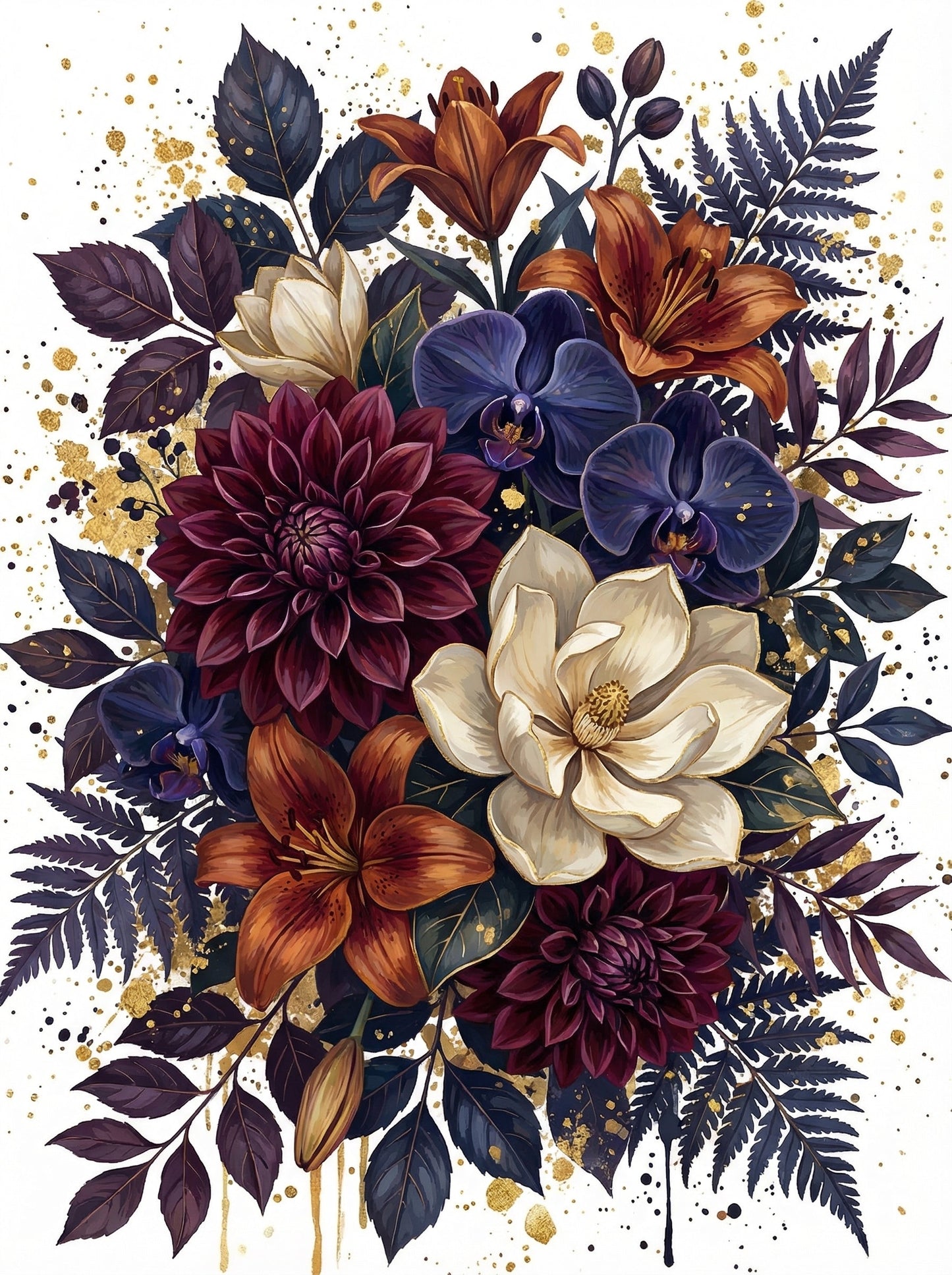 Gold Splatter Dark Floral