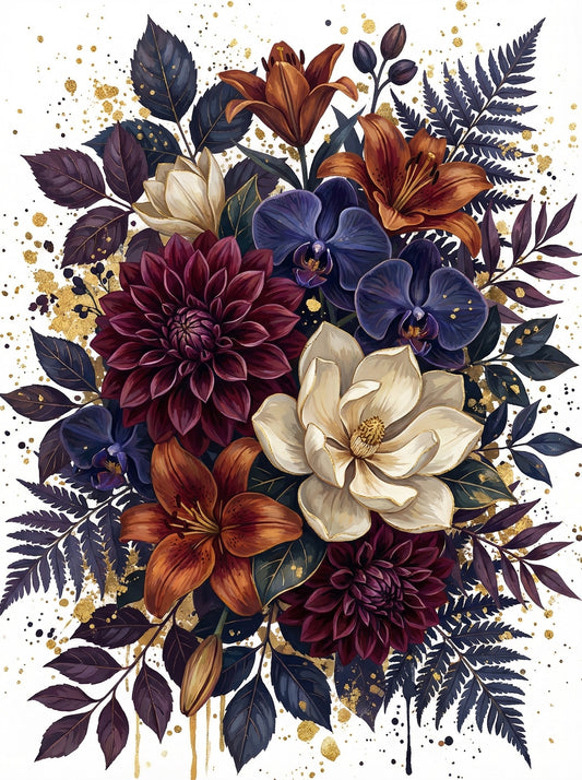 Gold Splatter Dark Floral