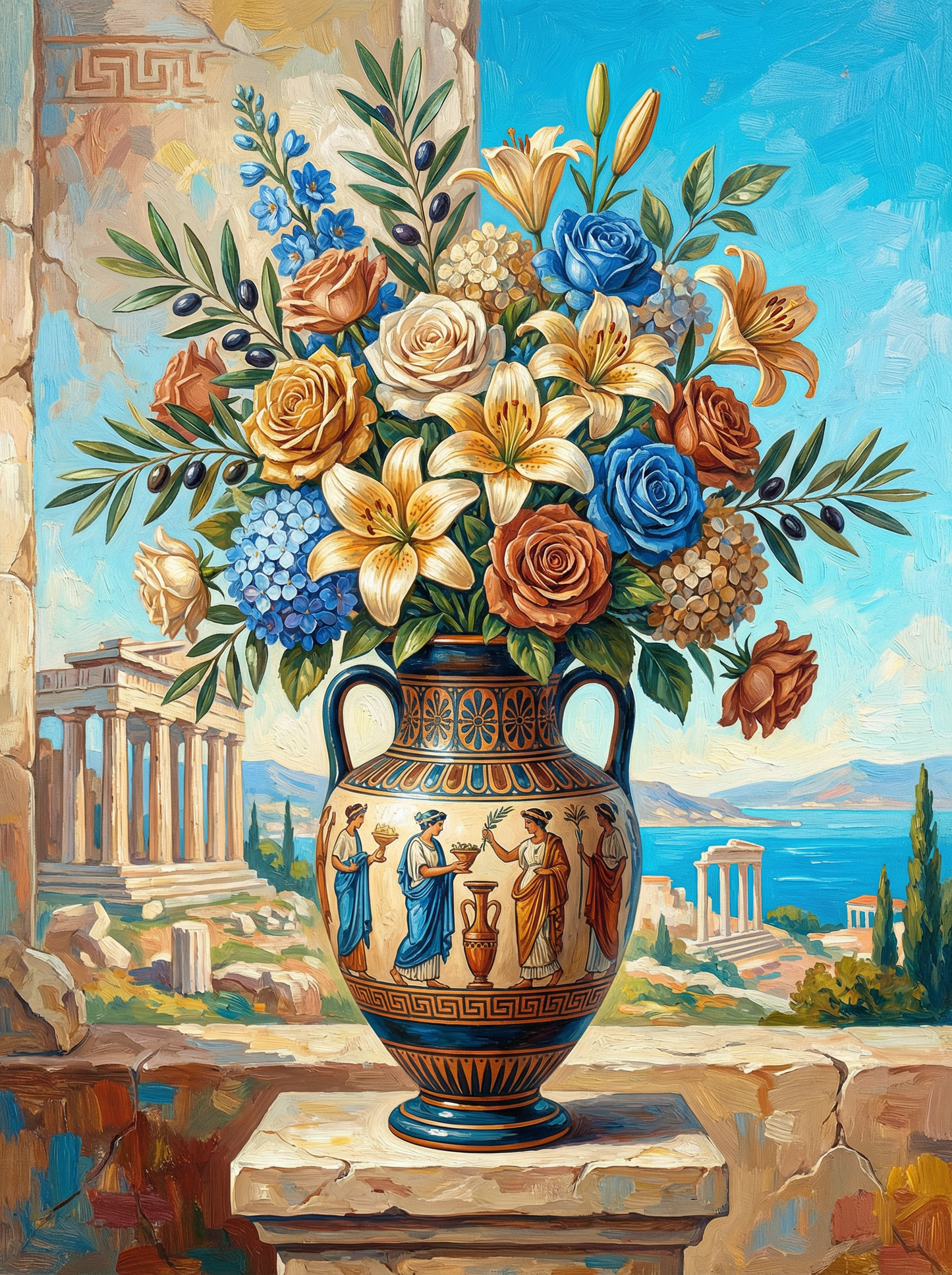 Greek Amphora Coastal Bouquet (120 Colors)