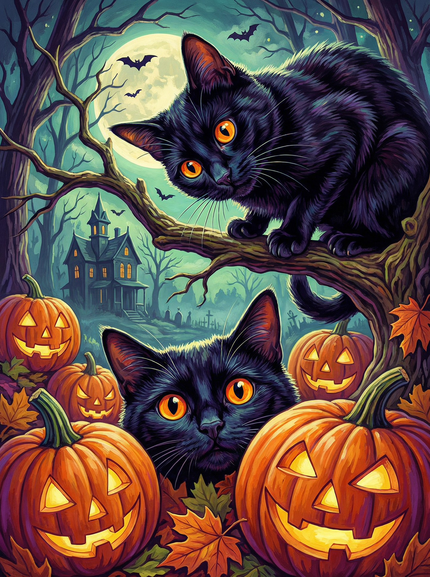 Halloween Black Cats Pumpkins (80 Colors)