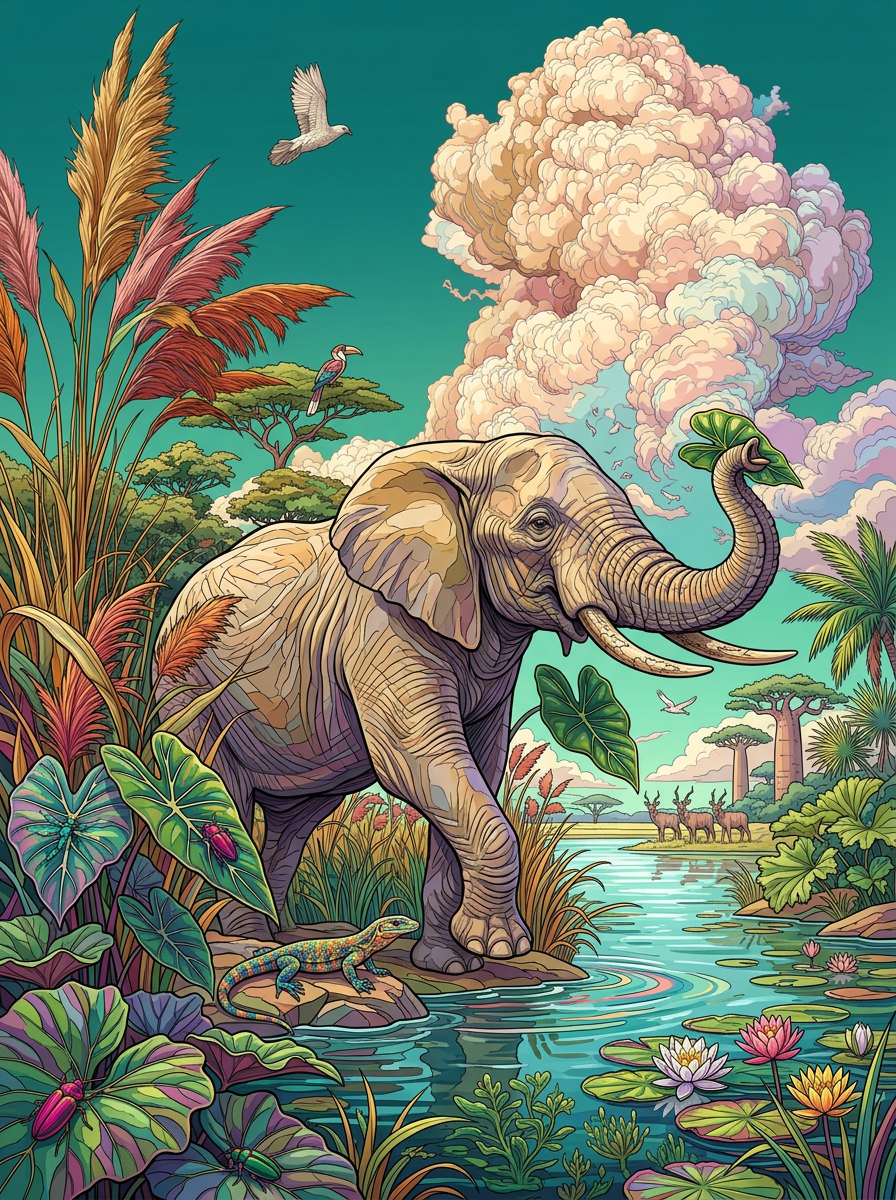 Savanna River Elephant (120 Colors)