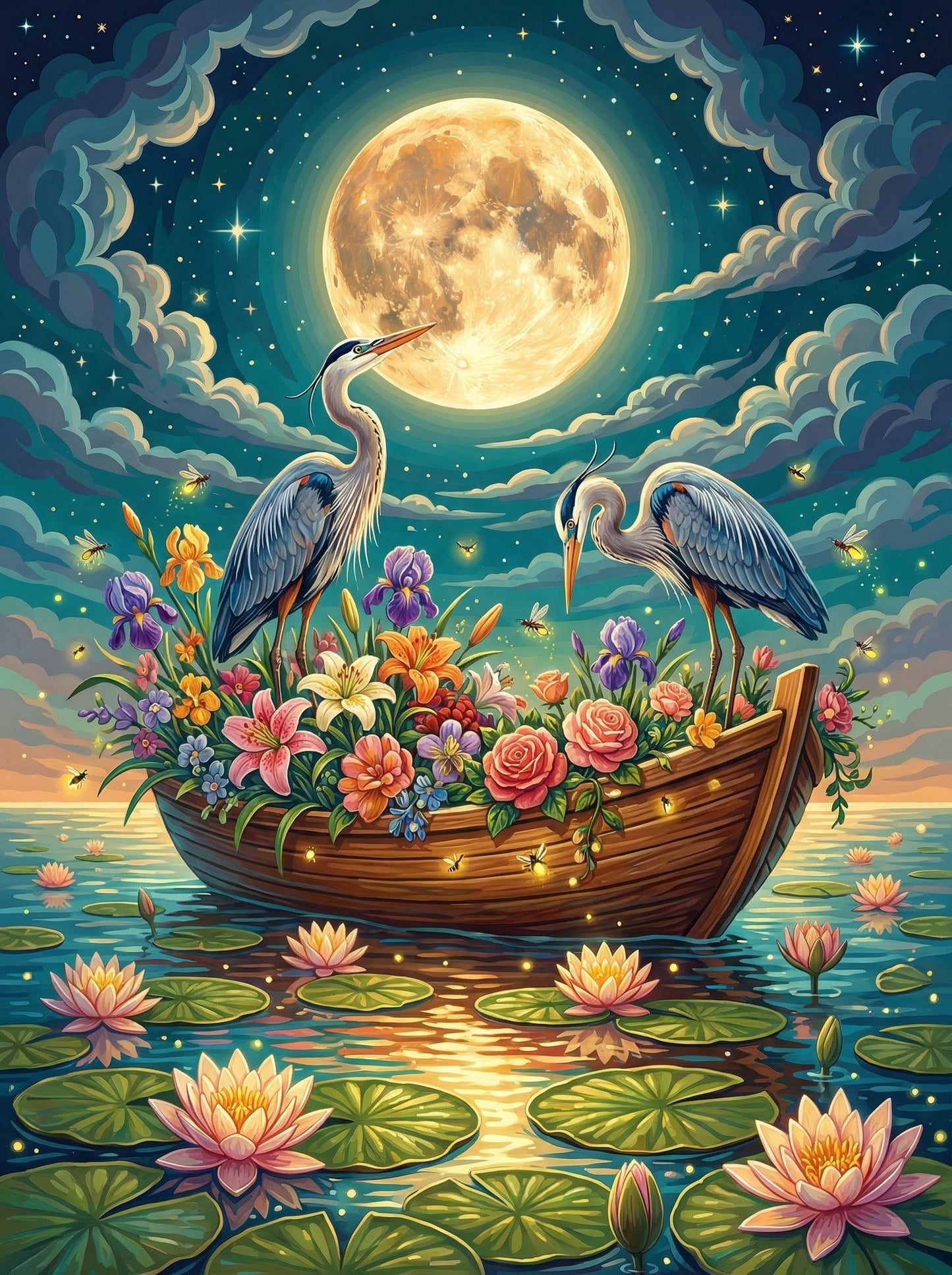 Moonlit Heron Garden (80 Colors)