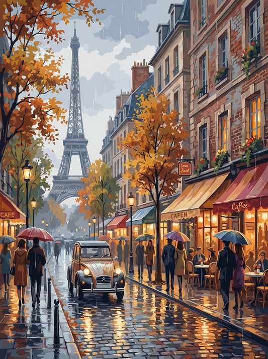 Paris Eiffel Rain Cafe Street