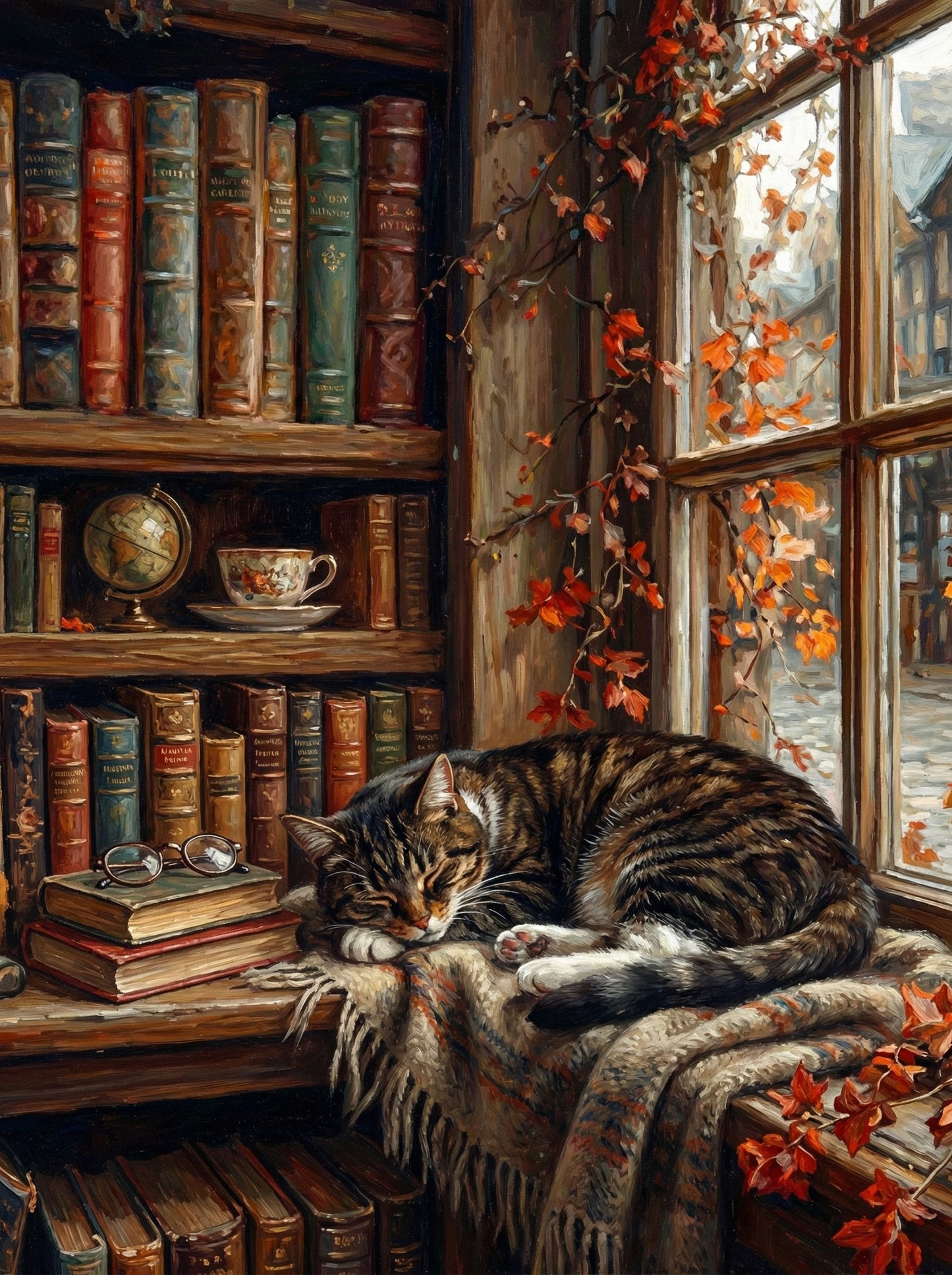 Autumn Library Cat (80 Colors)
