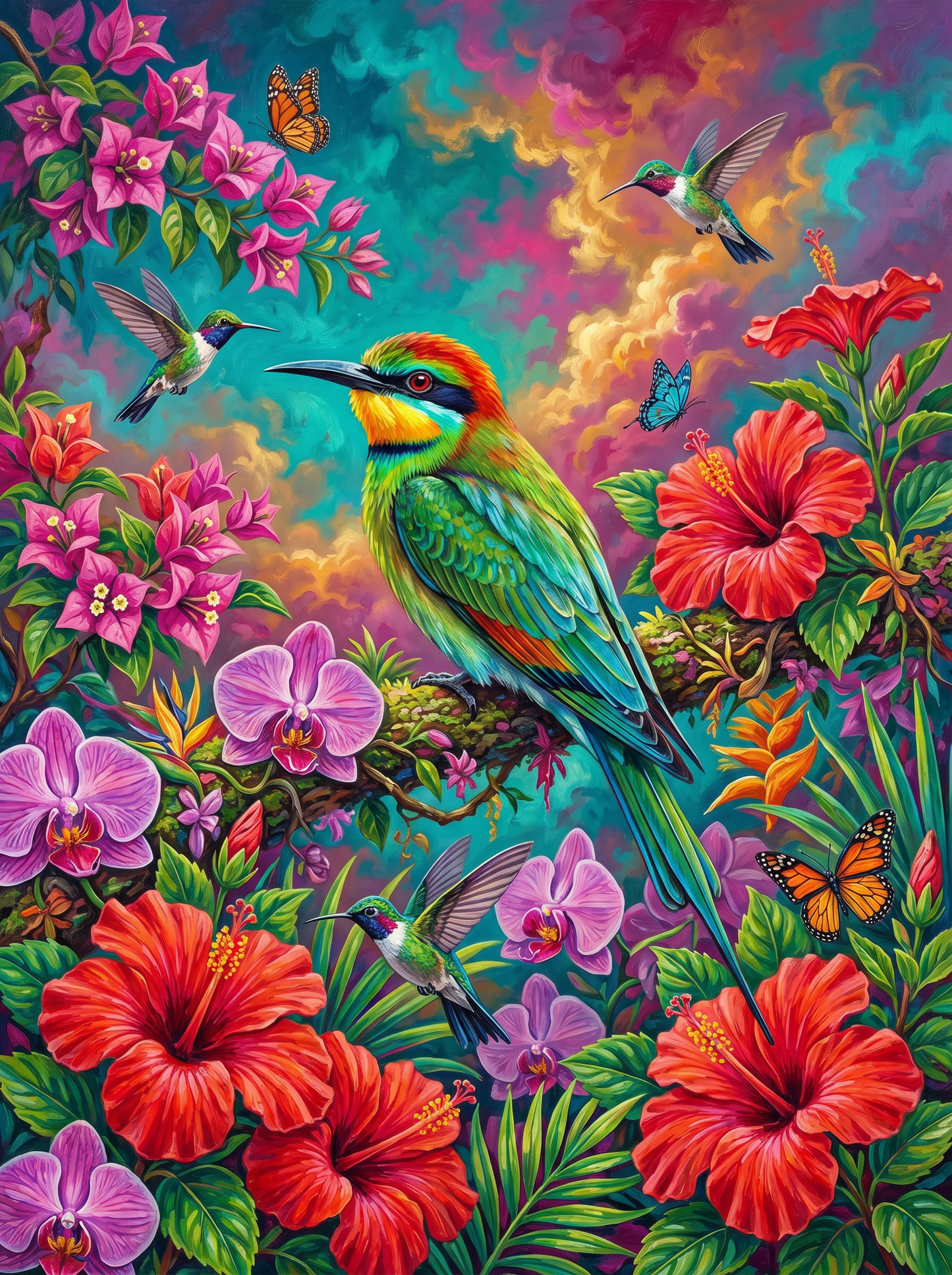 Tropical Hummingbird Paradise Bloom