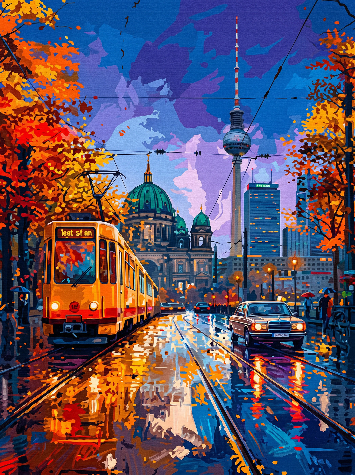 Autumn City Tram Reflections