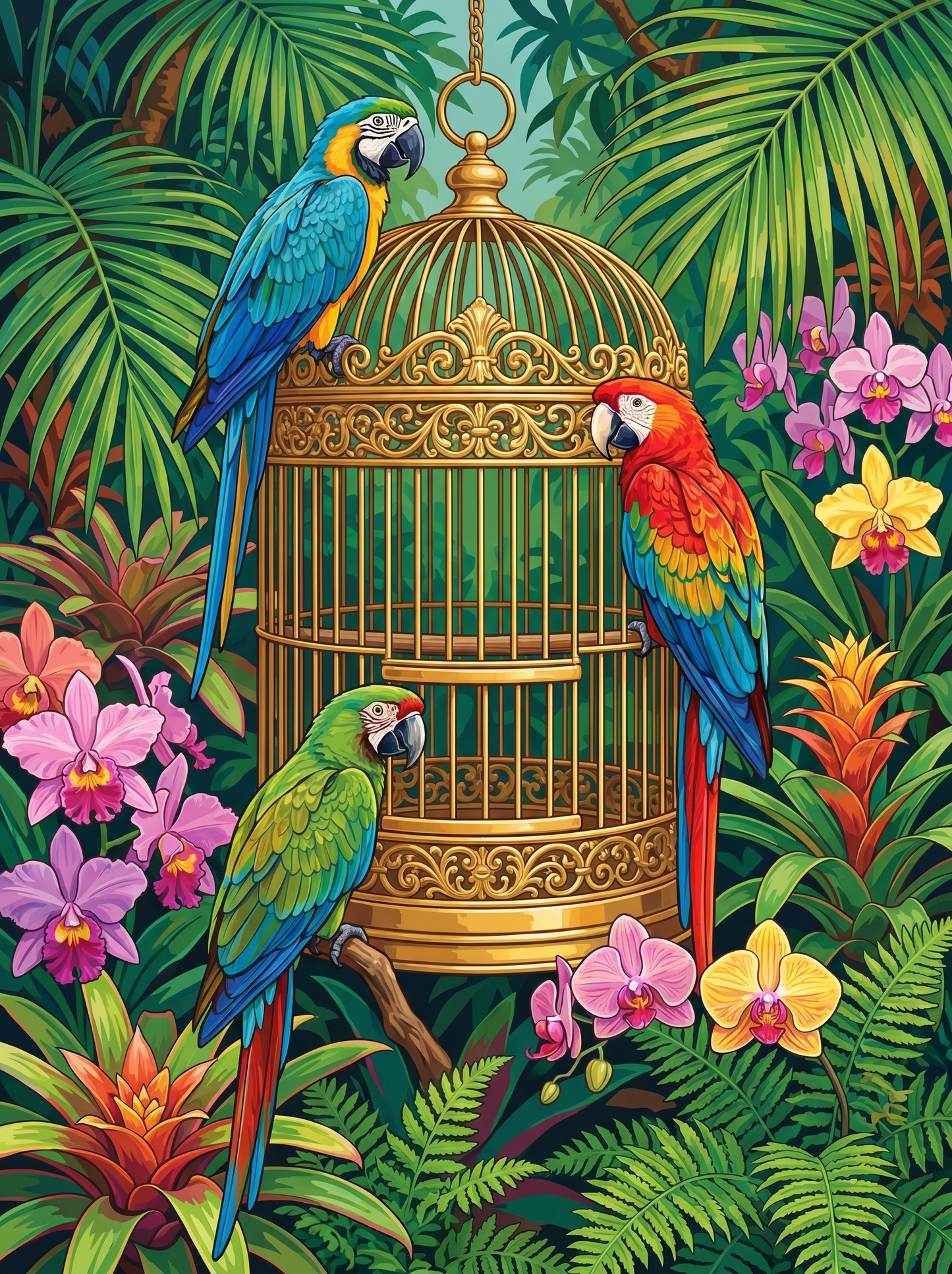 Tropical Parrot Garden Scene
