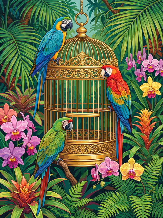 Tropical Parrot Garden Scene