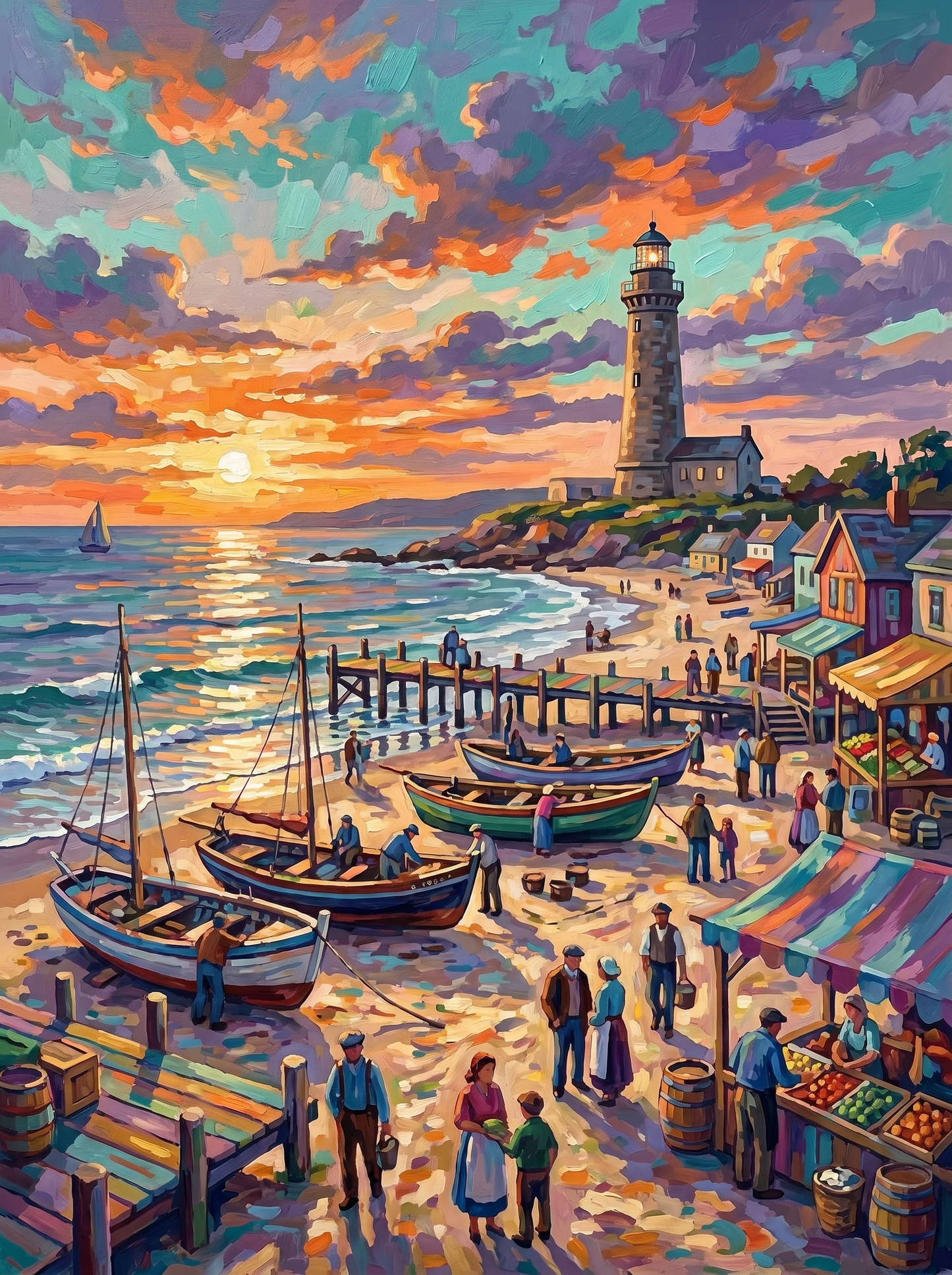 Sunset Harbor Market Scene