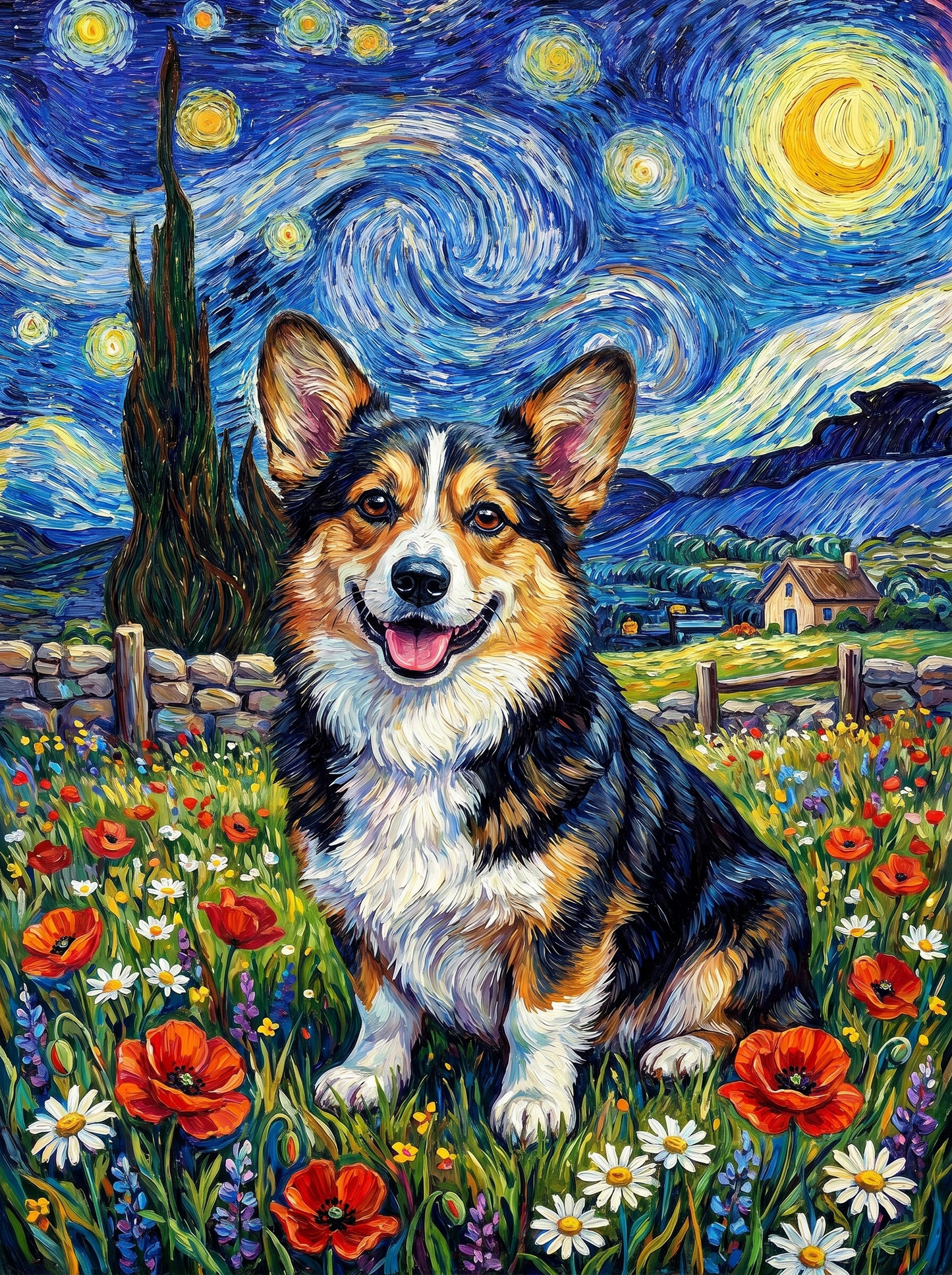 Starry Night Corgi Garden