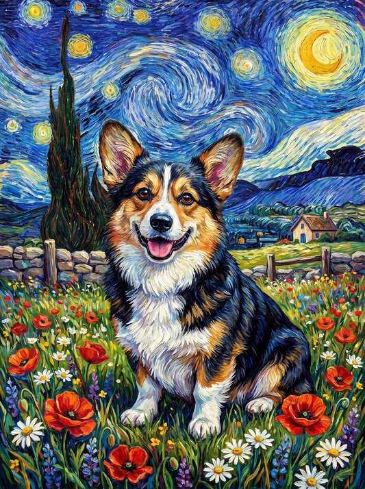 Starry Night Corgi Garden
