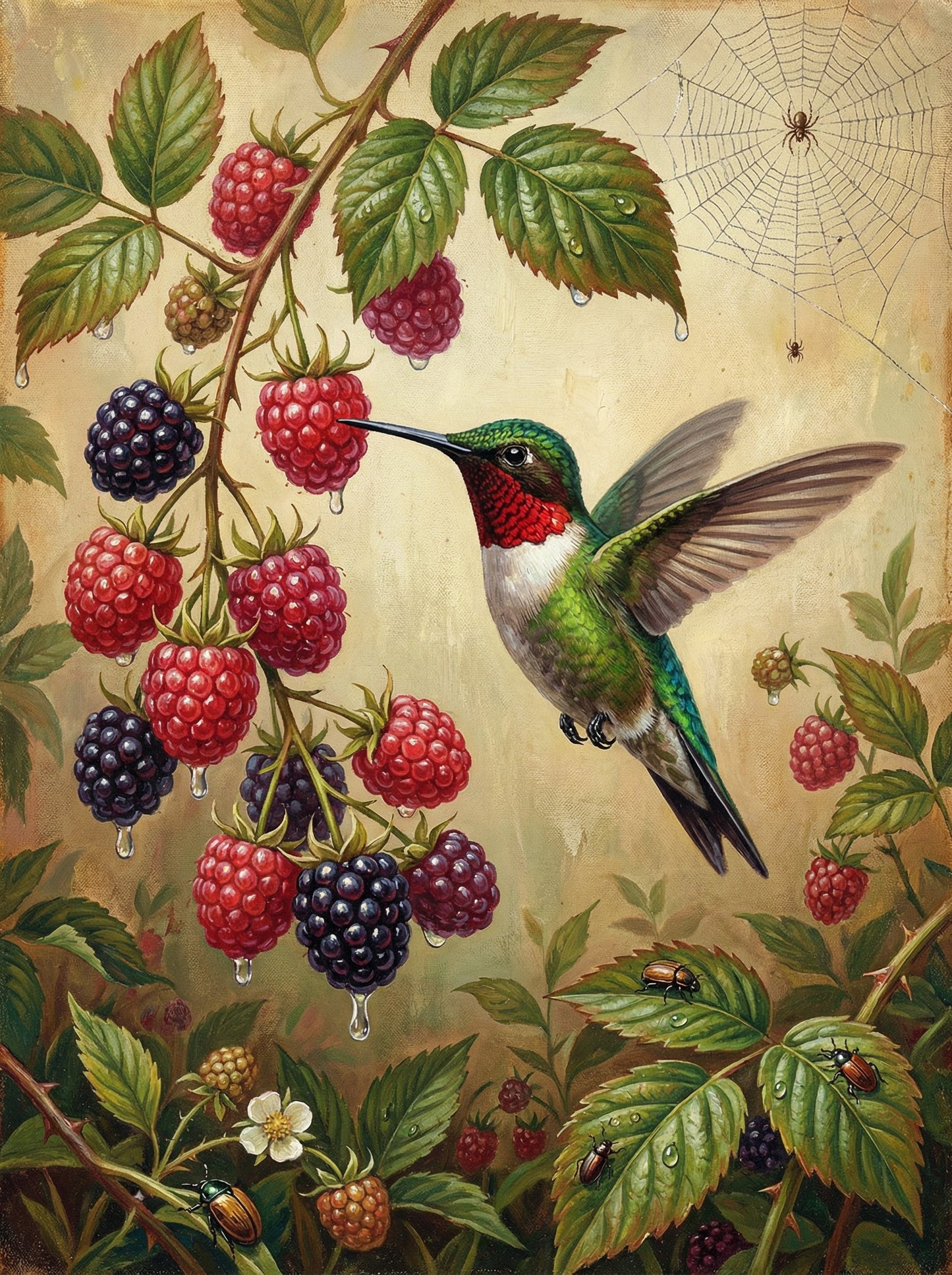 Hummingbird And Raspberries
