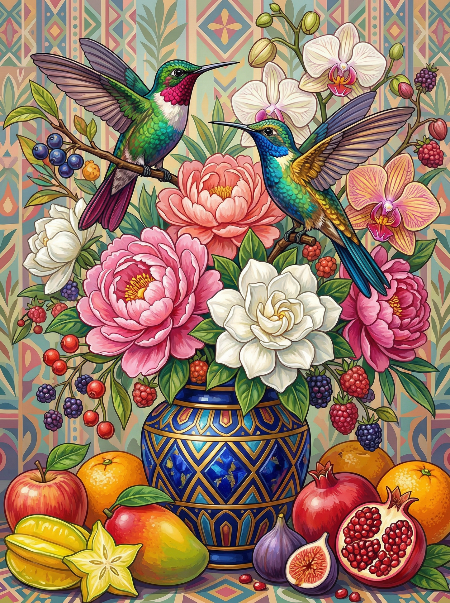 Hummingbirds With Roses