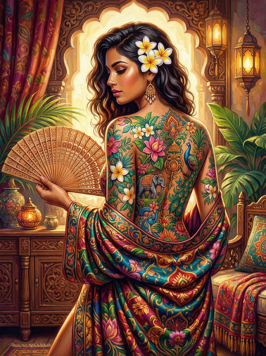 Indian Floral Tattoo Fan (120 Colors)