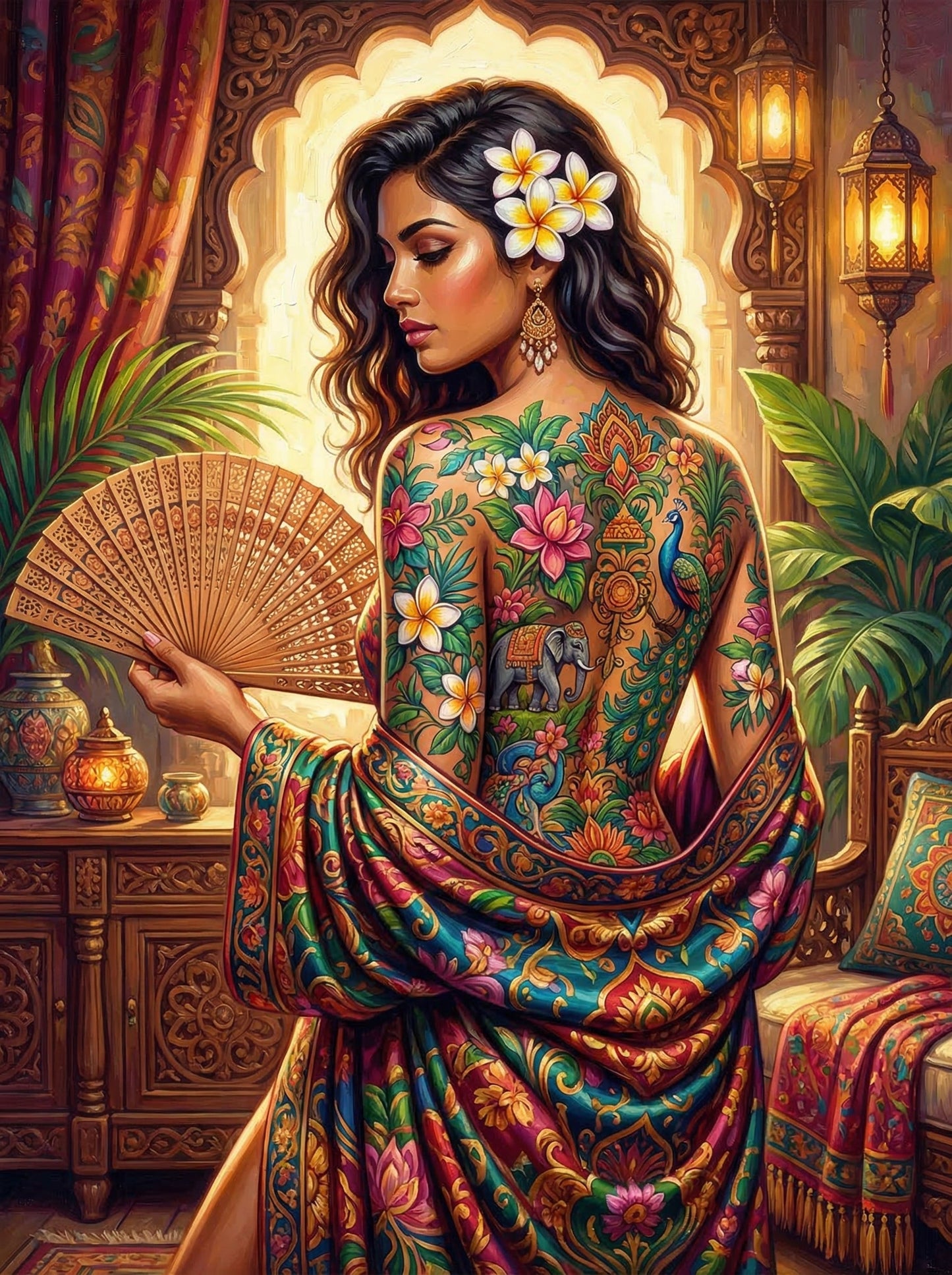 Indian Floral Tattoo Fan (80 Colors)