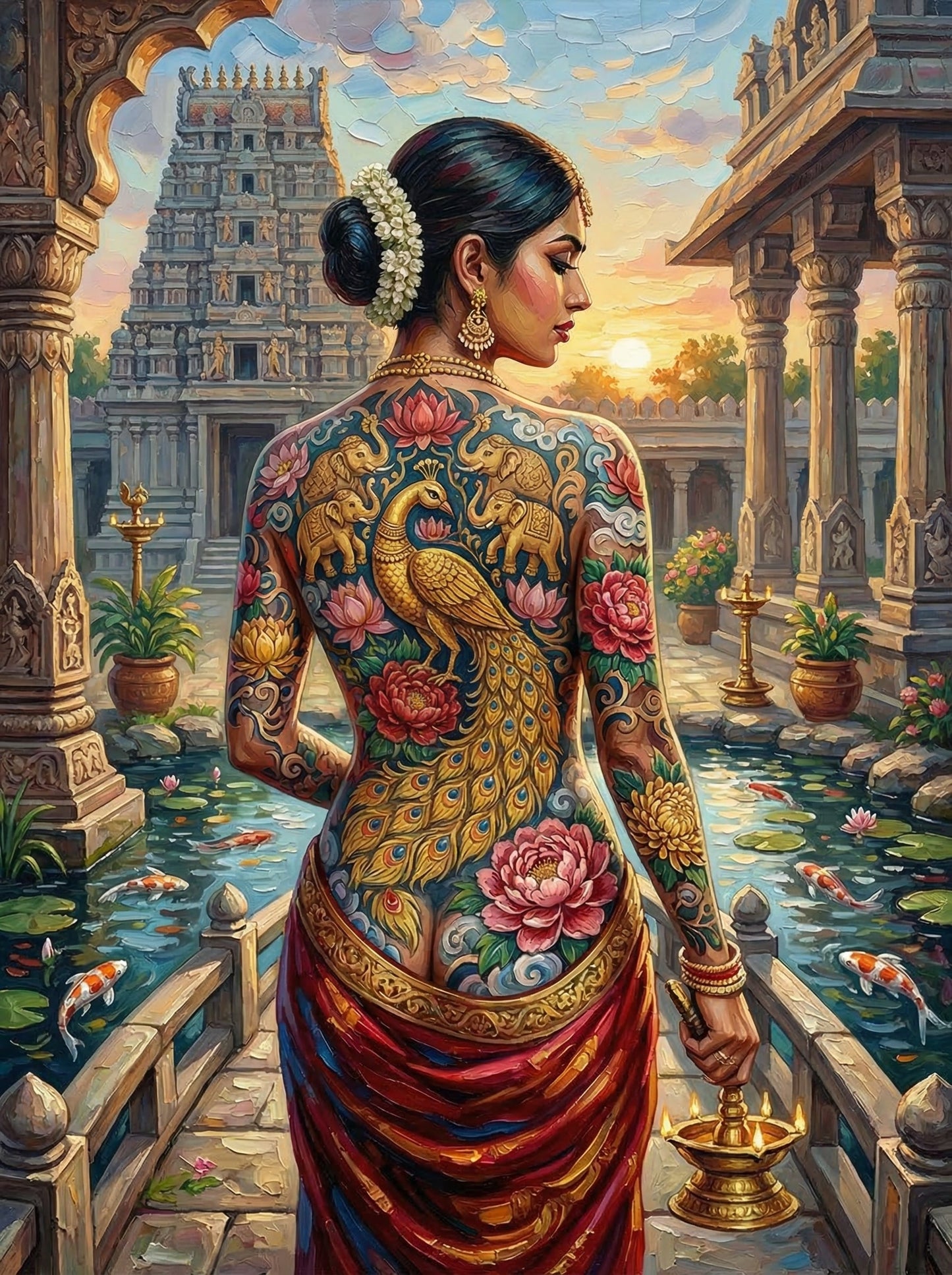 Indian Peacock Temple Woman (120 Colors)