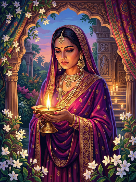 Indian Woman Diwali Lamp Palace (120 Colors)